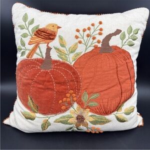 Bayberry Orchards Orange pumpkin fall throw pillow textured 17” Square